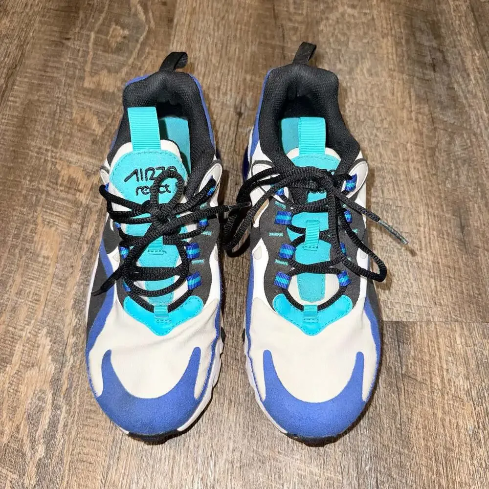 Nike Air Max 270 React Sneakers White Blue Black BQ0103-105 size 4.5 big kids
